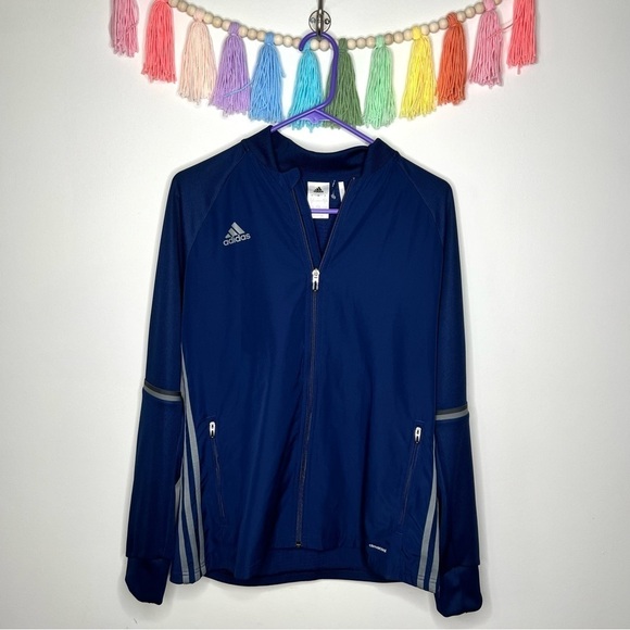Adidas Navy Blue and Gray Grey Full Zip Up Long Sleeve Sporty Jacket Size Large - Picture 14 of 15